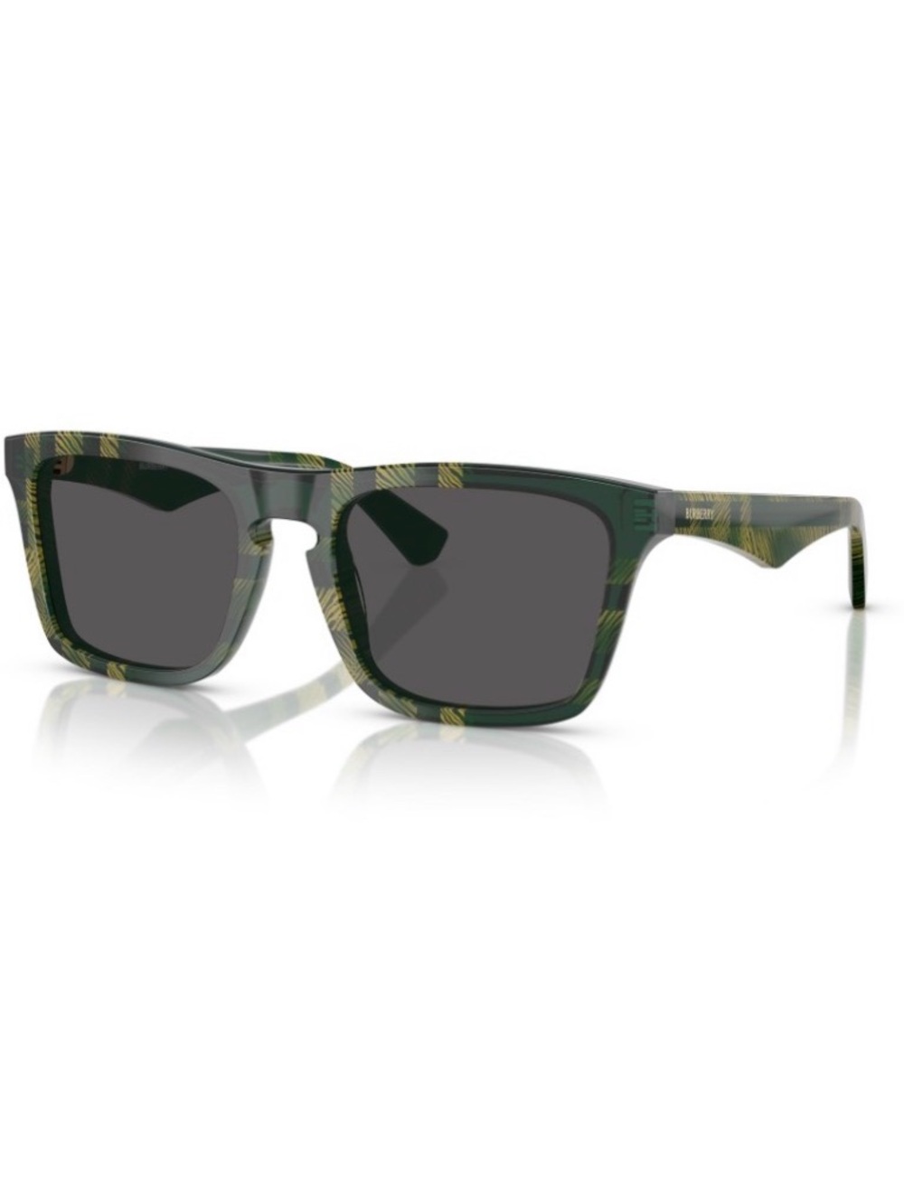Burberry Green Plaid Square Sunglasses with Dark Lenses